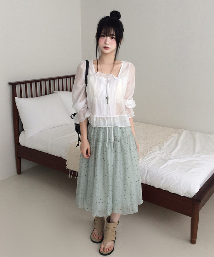 ドットシフォンバルーンミディスカート GREEN