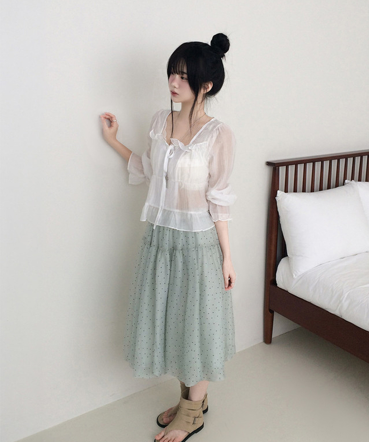 ドットシフォンバルーンミディスカート GREEN