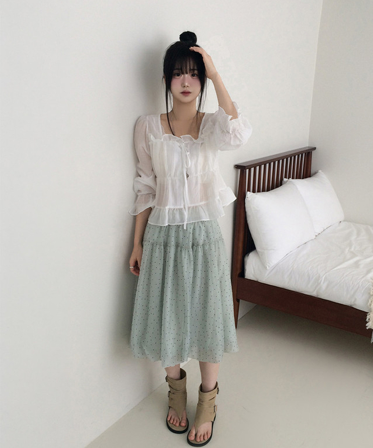 ドットシフォンバルーンミディスカート GREEN