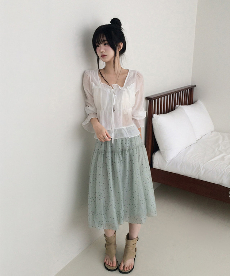 ドットシフォンバルーンミディスカート GREEN