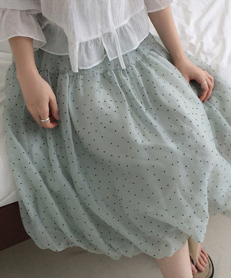 ドットシフォンバルーンミディスカート GREEN