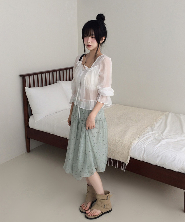 ドットシフォンバルーンミディスカート GREEN