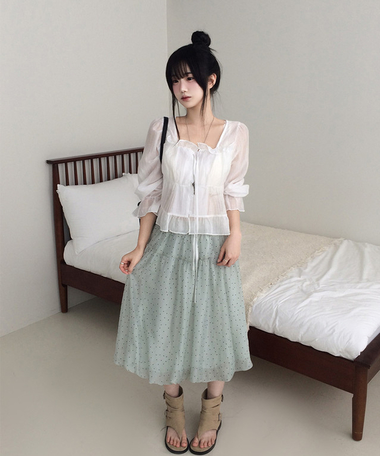 ドットシフォンバルーンミディスカート GREEN