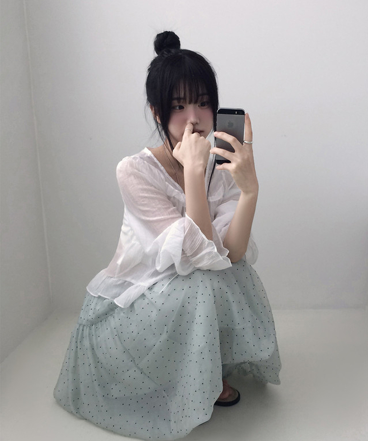 ドットシフォンバルーンミディスカート GREEN