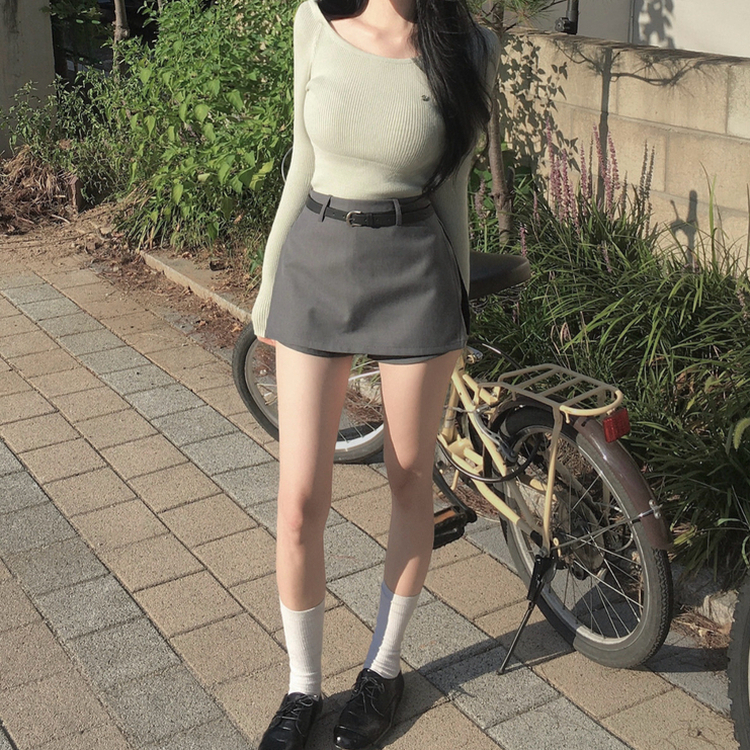 ペンダントUネックリブ長袖ニット(6color) MINT