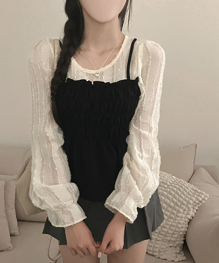 スモックサテンビスチェレイヤードブラウス BLACK