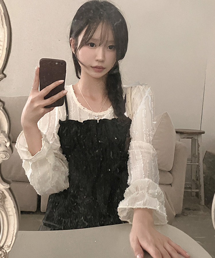 スモックサテンビスチェレイヤードブラウス BLACK