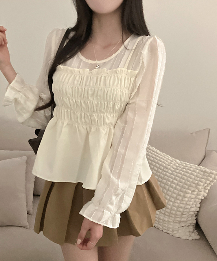 スモックサテンビスチェレイヤードブラウス BEIGE