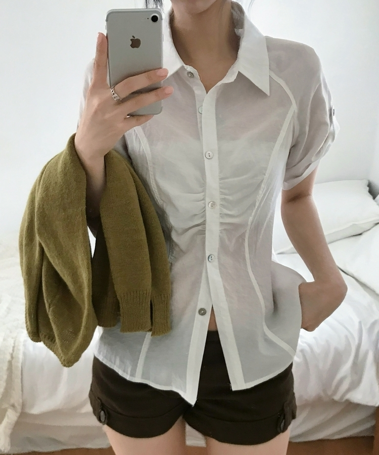 ロールアップシャーリング七分袖シャツ IVORY