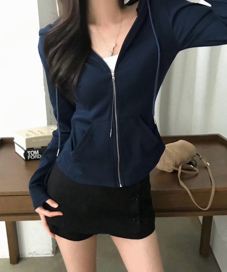 スリムジップアップフードトレーナー(7color) NAVY