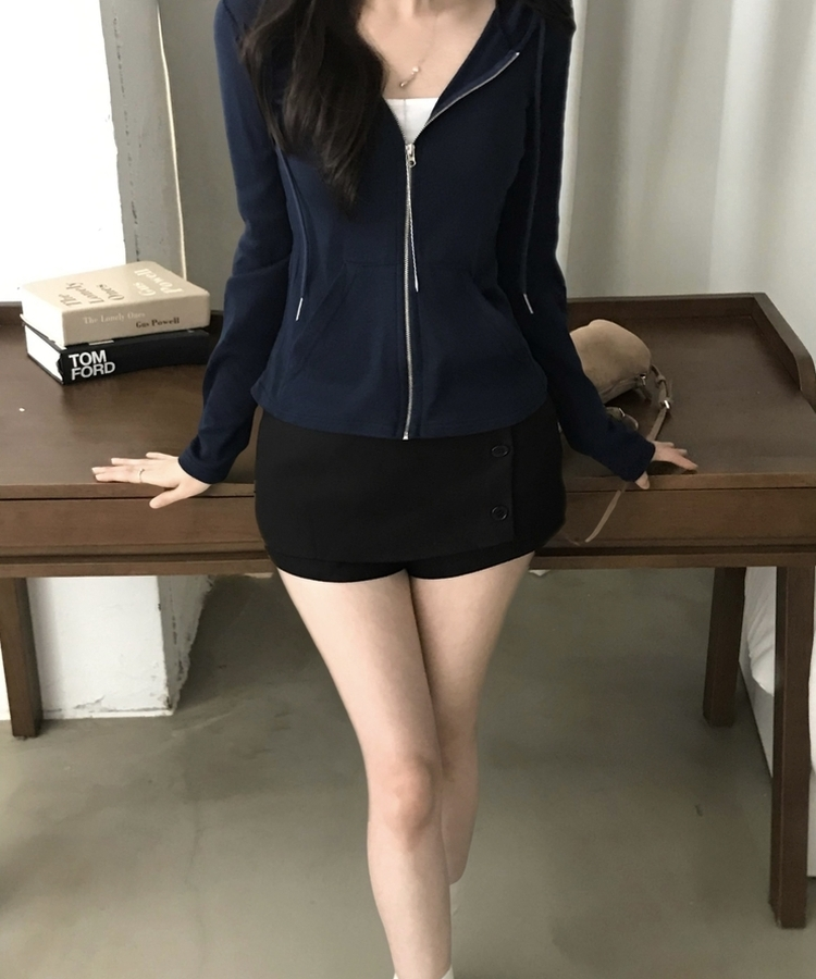 スリムジップアップフードトレーナー(7color) NAVY