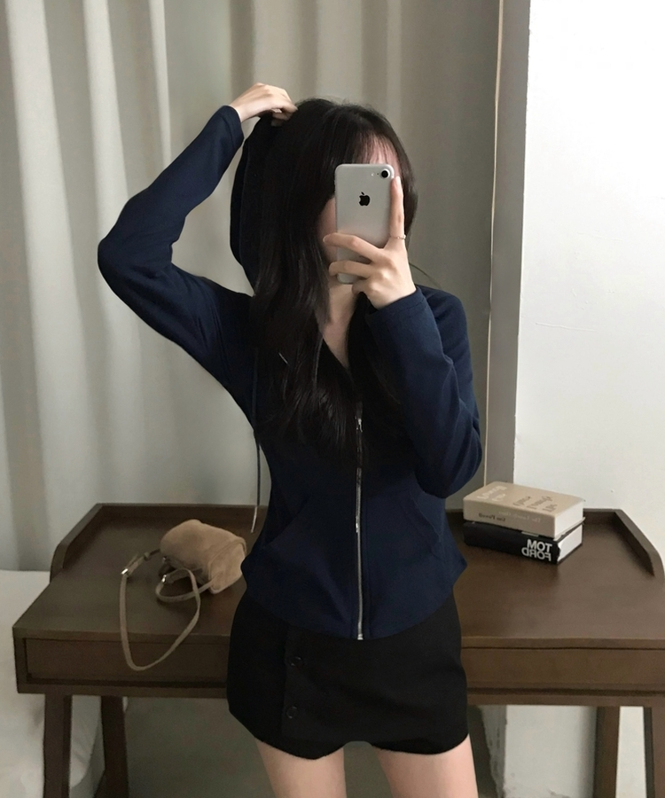 スリムジップアップフードトレーナー(7color) NAVY