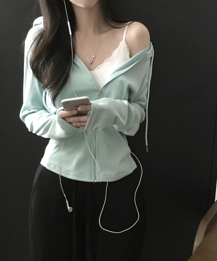 スリムジップアップフードトレーナー(7color) MINT