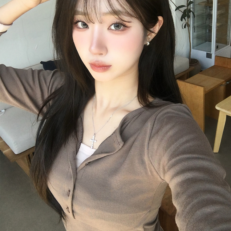 レイヤードセミクロップドTシャツ(6color) BROWN
