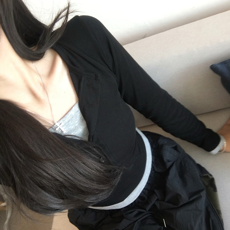 レイヤードセミクロップドTシャツ(6color) BLACK