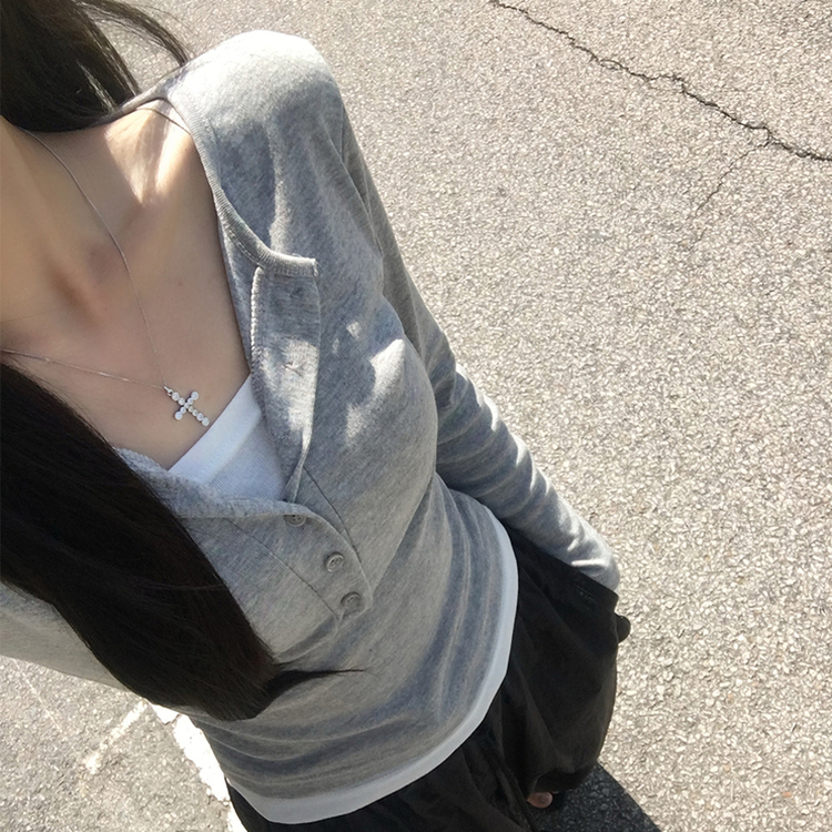 レイヤードセミクロップドTシャツ(6color) MERANGE GRAY