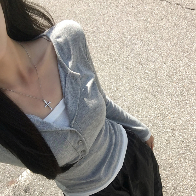レイヤードセミクロップドTシャツ(6color) MERANGE GRAY