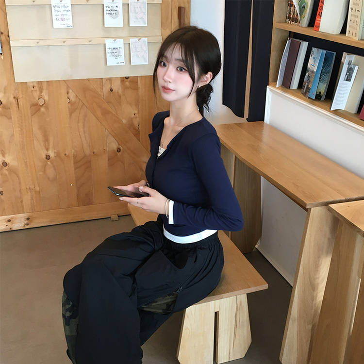 レイヤードセミクロップドTシャツ(6color) NAVY