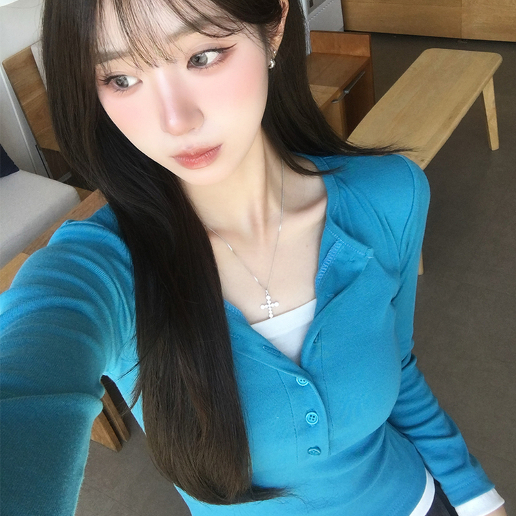 レイヤードセミクロップドTシャツ(6color) blue