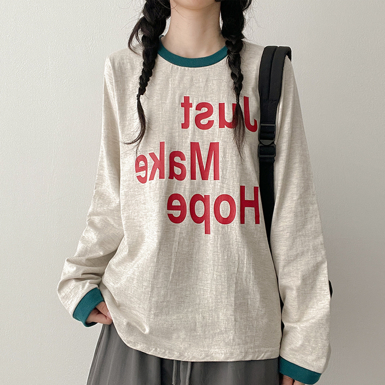 レタリングリンガー長袖Tシャツ OATMEAL