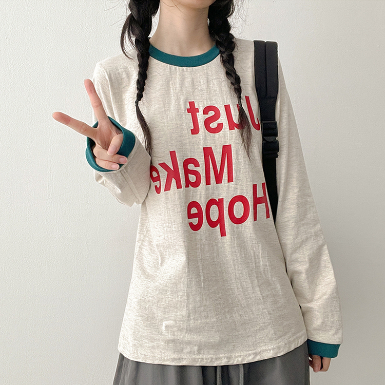 レタリングリンガー長袖Tシャツ OATMEAL