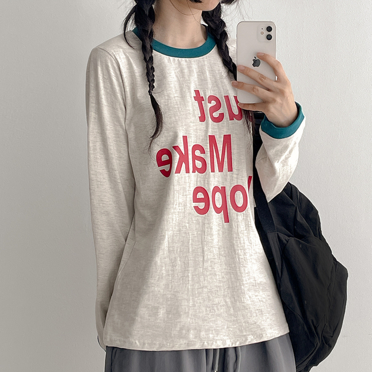 レタリングリンガー長袖Tシャツ OATMEAL
