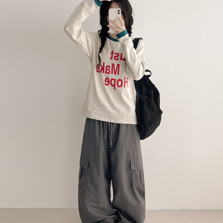 レタリングリンガー長袖Tシャツ OATMEAL