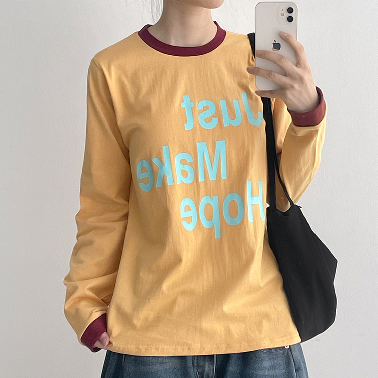 レタリングリンガー長袖Tシャツ YELLOW