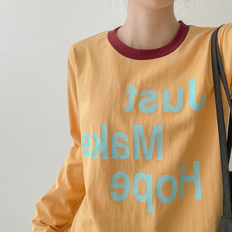 レタリングリンガー長袖Tシャツ YELLOW