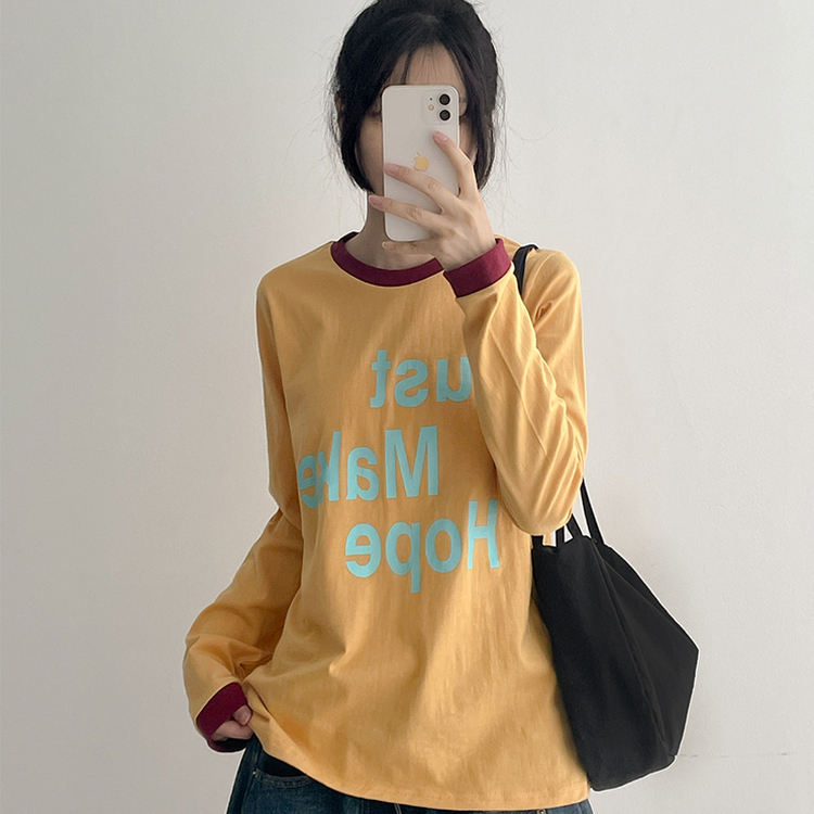 レタリングリンガー長袖Tシャツ YELLOW