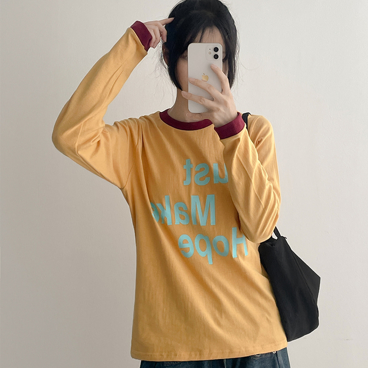 レタリングリンガー長袖Tシャツ YELLOW