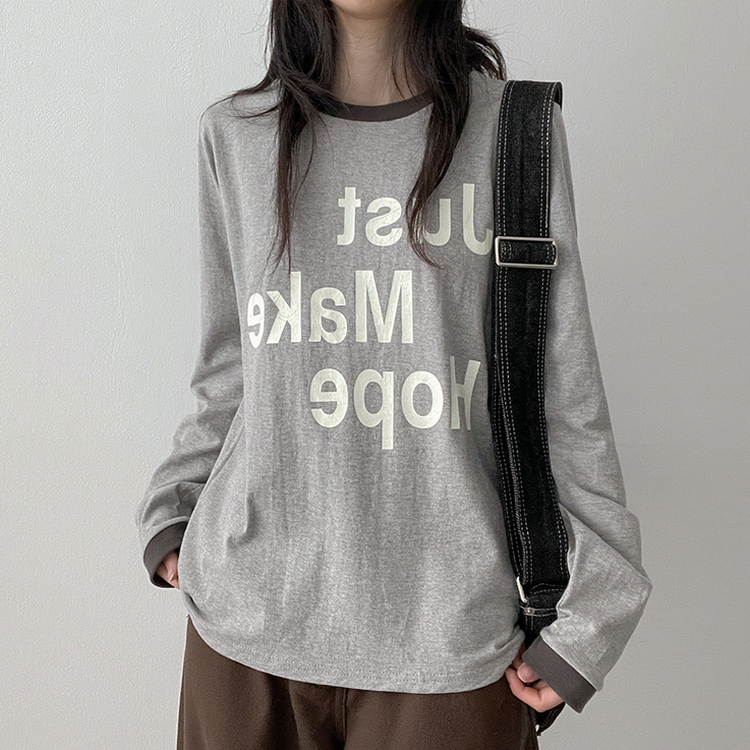 レタリングリンガー長袖Tシャツ MELANGE
