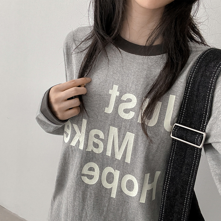 レタリングリンガー長袖Tシャツ MELANGE