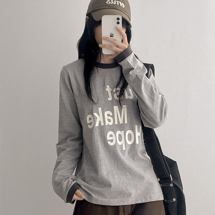 レタリングリンガー長袖Tシャツ MELANGE