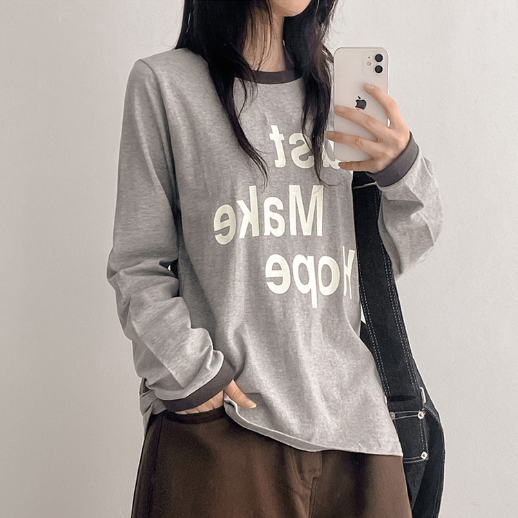 レタリングリンガー長袖Tシャツ MELANGE