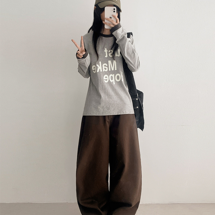 レタリングリンガー長袖Tシャツ MELANGE