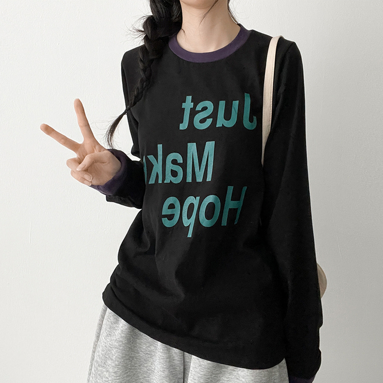 レタリングリンガー長袖Tシャツ BLACK