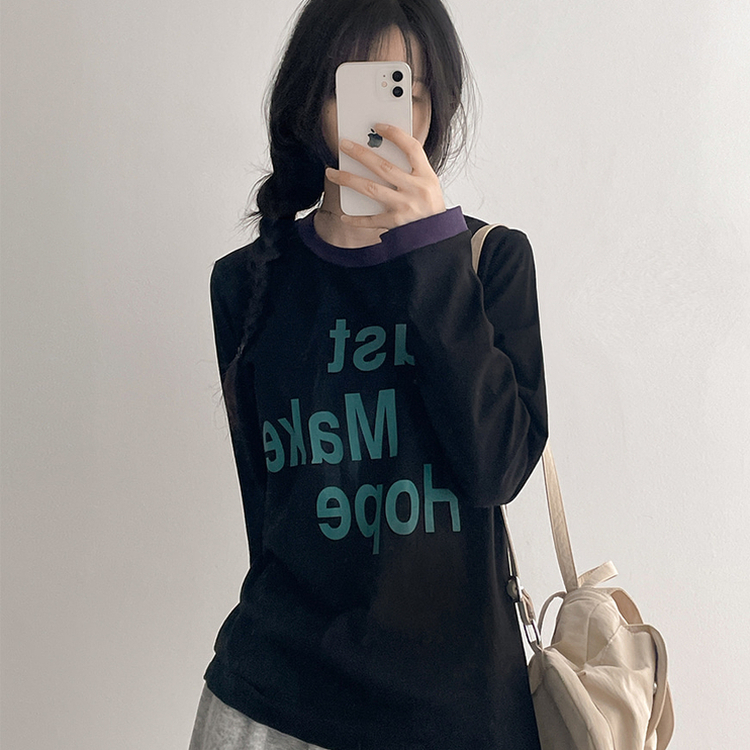 レタリングリンガー長袖Tシャツ BLACK