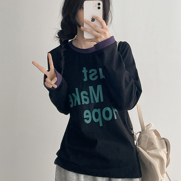 レタリングリンガー長袖Tシャツ BLACK