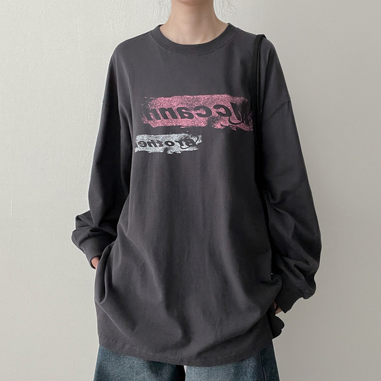 ビンテージグラフィック長袖Tシャツ CHARCOAL
