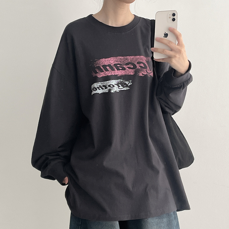 ビンテージグラフィック長袖Tシャツ CHARCOAL