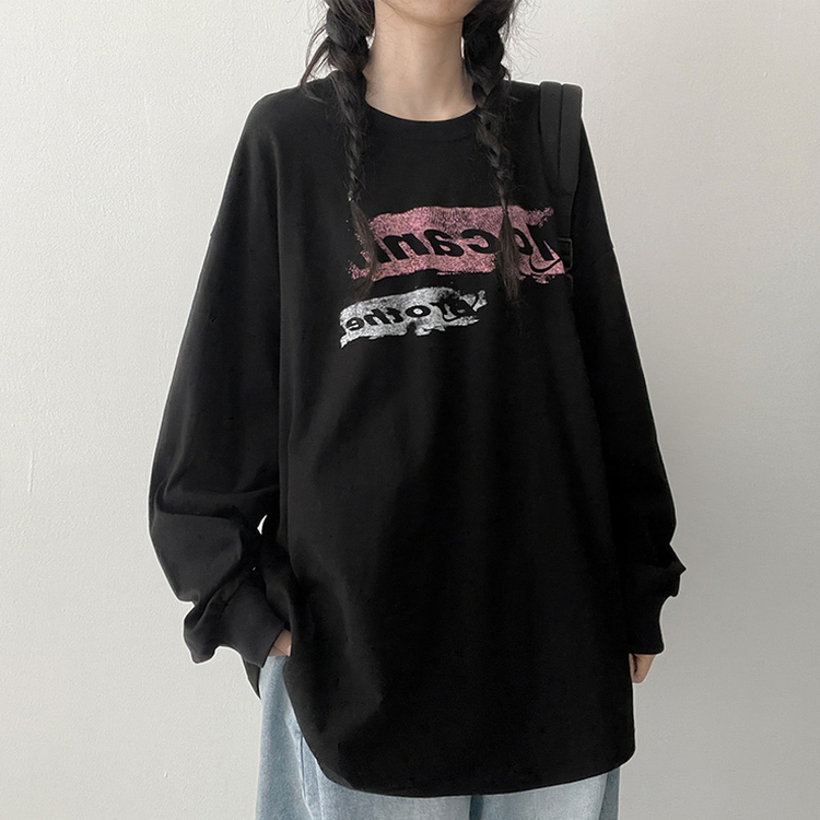 ビンテージグラフィック長袖Tシャツ BLACK