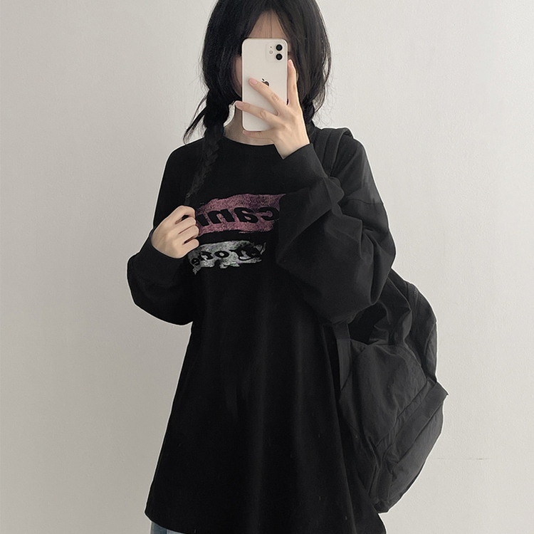 ビンテージグラフィック長袖Tシャツ BLACK