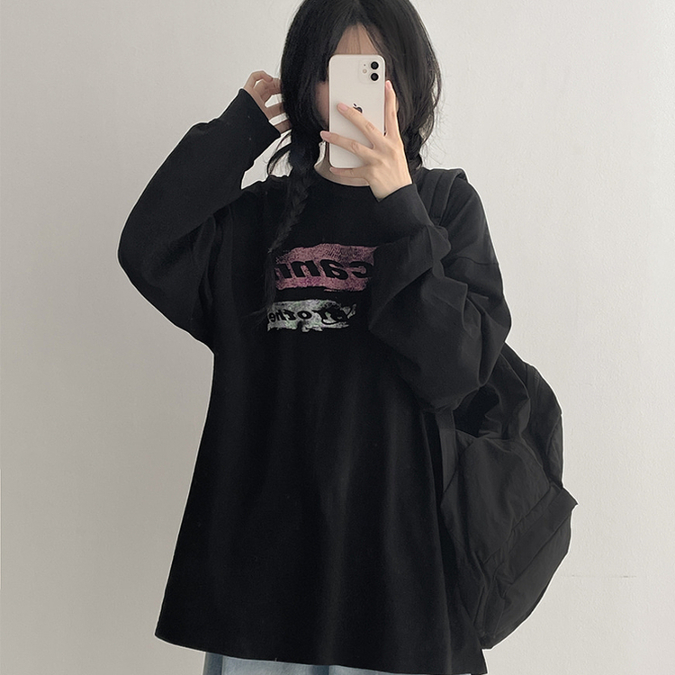 ビンテージグラフィック長袖Tシャツ BLACK