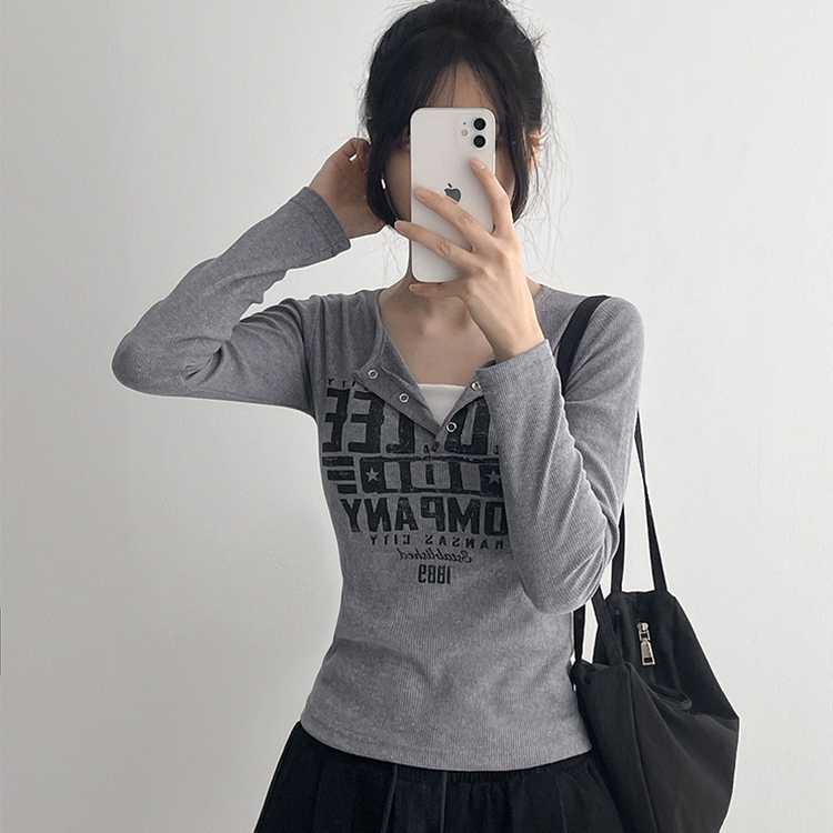 スナップリブ長袖カットソー CHARCOAL
