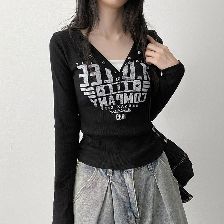 スナップリブ長袖カットソー BLACK