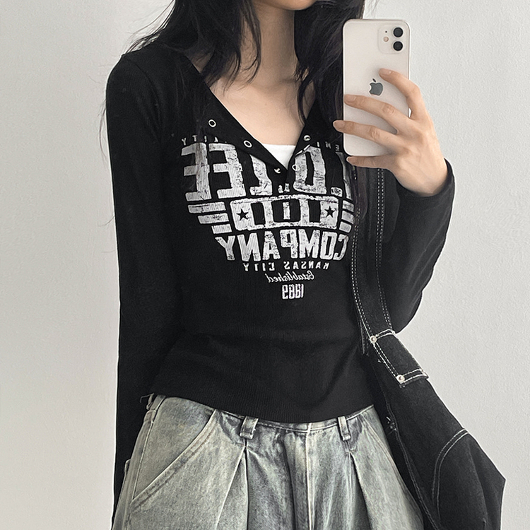 スナップリブ長袖カットソー BLACK