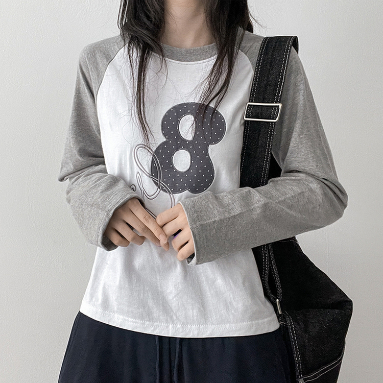 ラグラン刺繍長袖Tシャツ MELANGE
