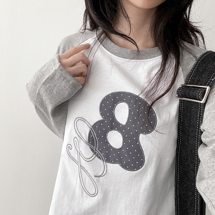 ラグラン刺繍長袖Tシャツ MELANGE