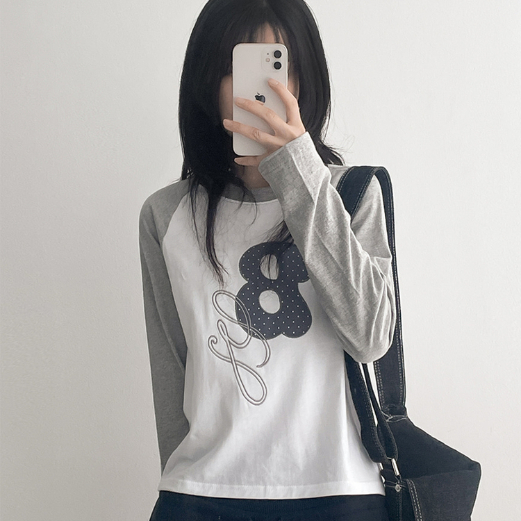 ラグラン刺繍長袖Tシャツ MELANGE